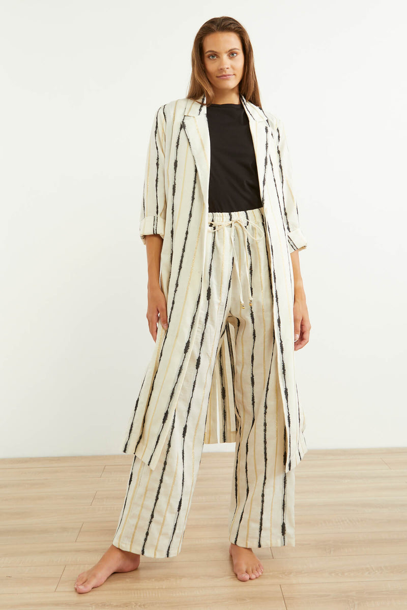 Souvenir Lurex Striped Long Coat White/Black