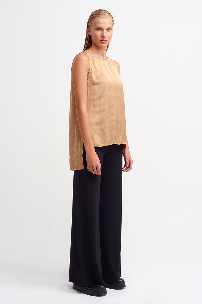 Nu Sleeveless Dip Hem Blouse Beige