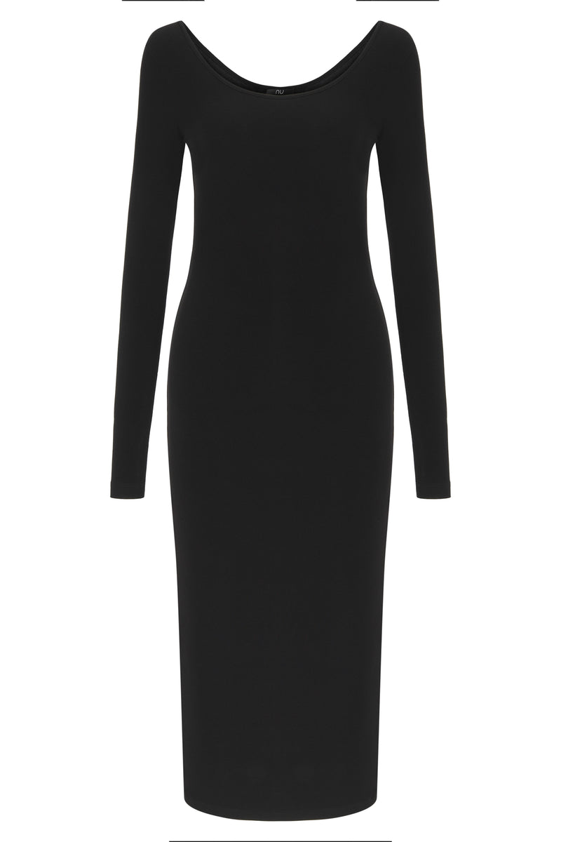 Nu Long Sleeve Slim Fit Midi Dress Black