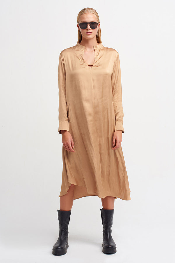 Nu Long Sleeve Midi Dress Beige