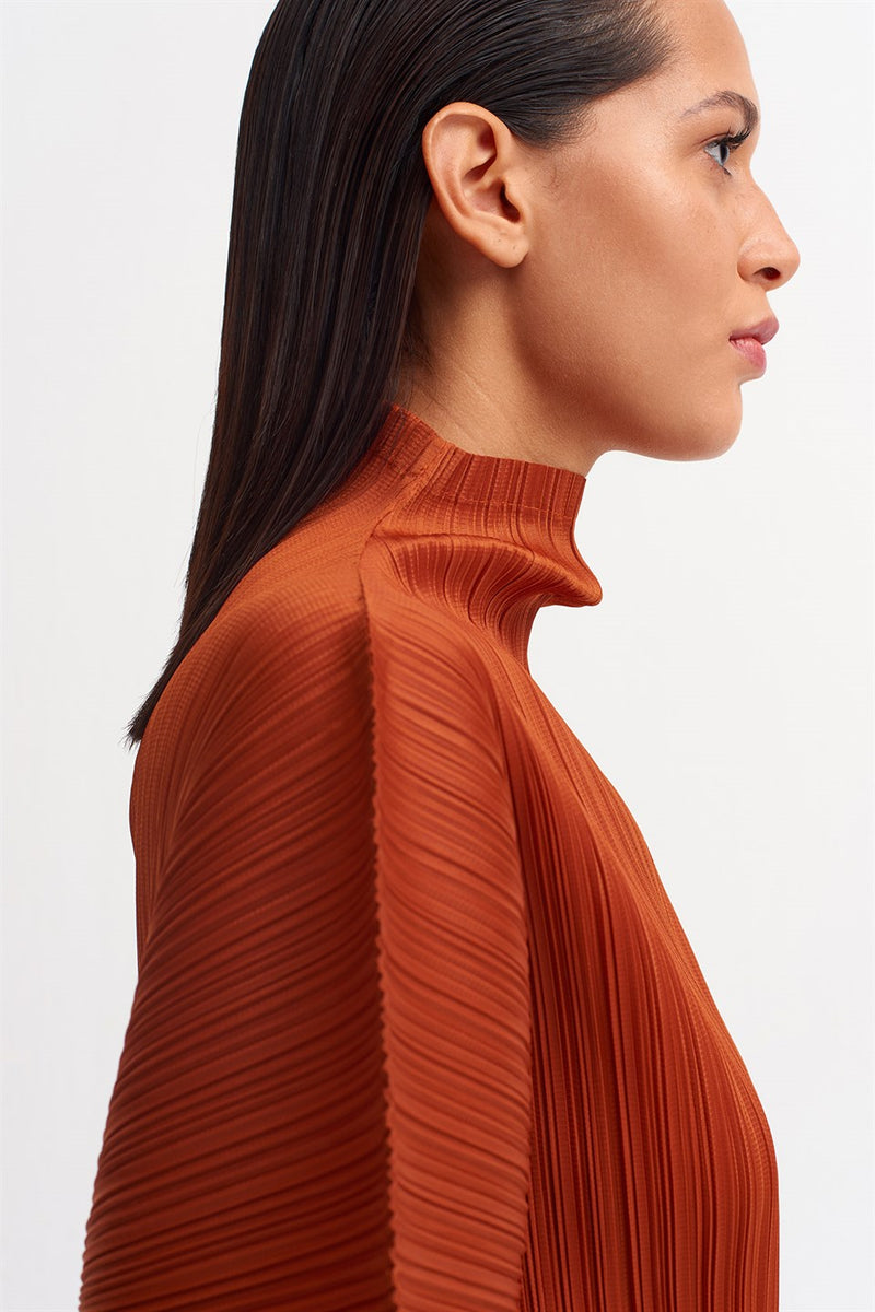 Nu Detailed Sleeve Pleated Blouse Terra Cotta