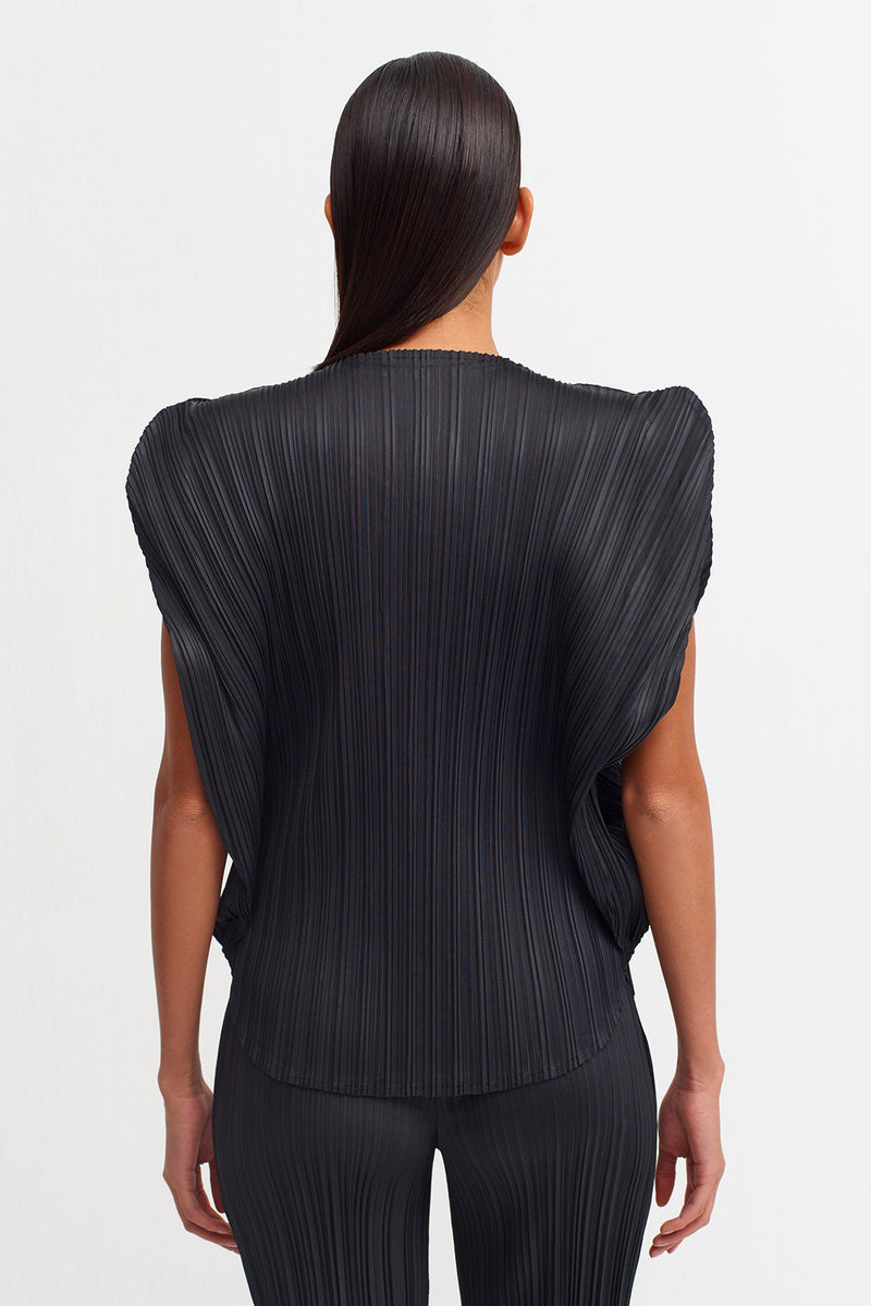 NU Colorblock Pleated Blouse Terracotta/Black