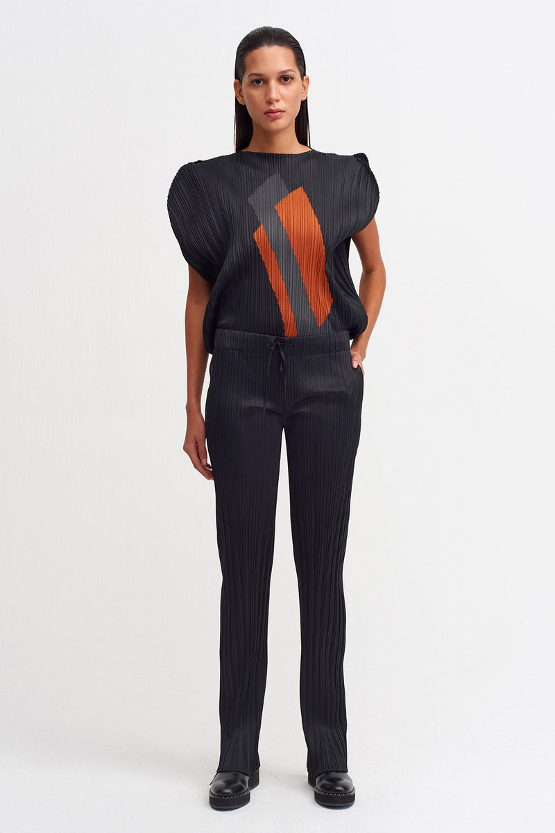 NU Normal Waist Pleated Trouser Black