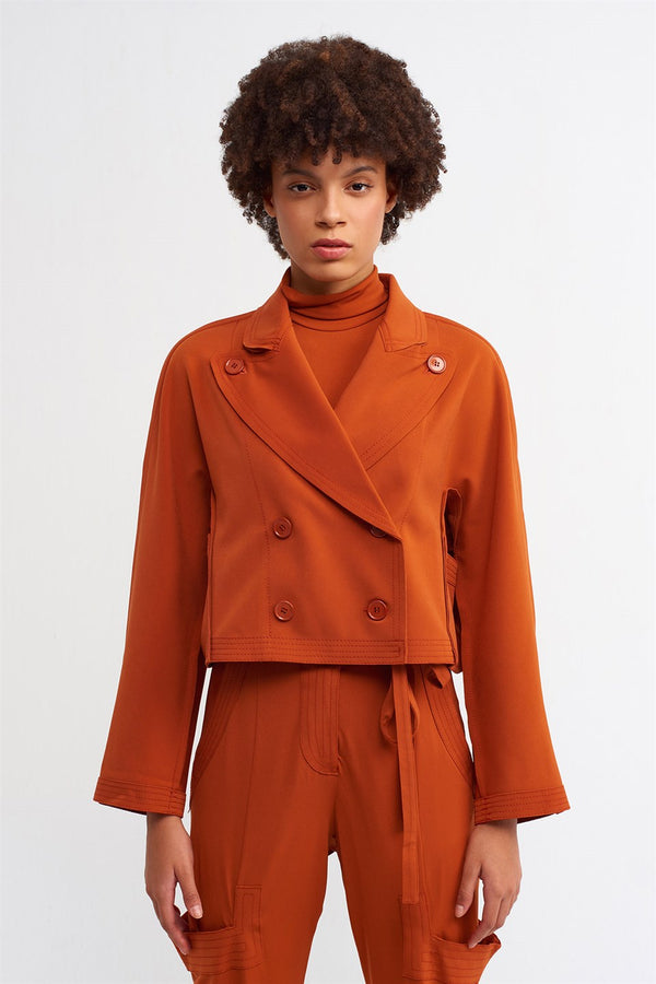 Nu Button Detail Crop Jacket Terra Cotta