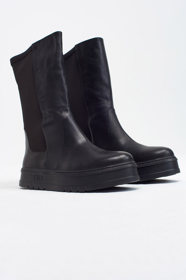 Nu Pu Leather Boots Black