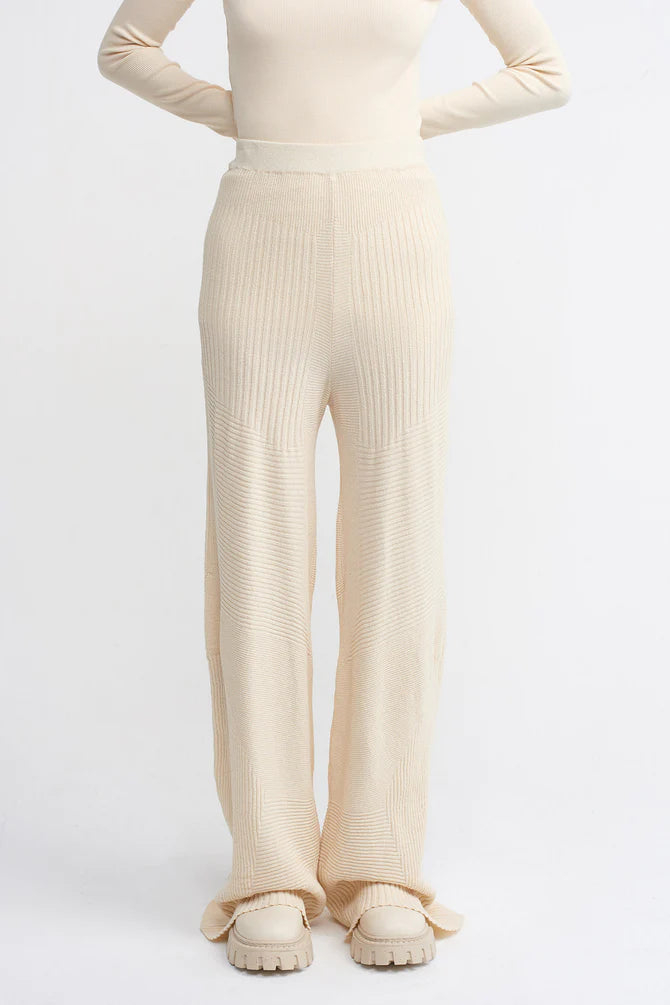 Nu Ribbed Wide Leg Trouser Natural