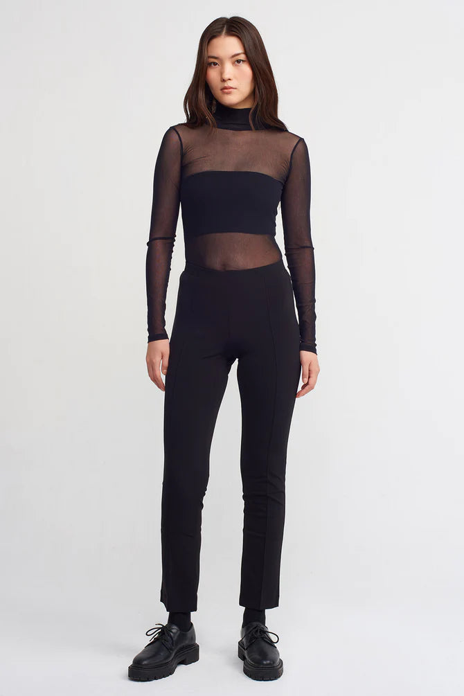 NU Mid Waist Slim Fit Trousers Black