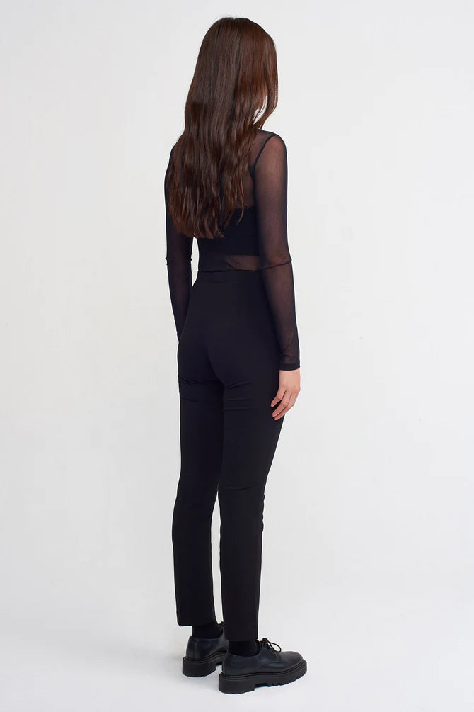 NU Mid Waist Slim Fit Trousers Black