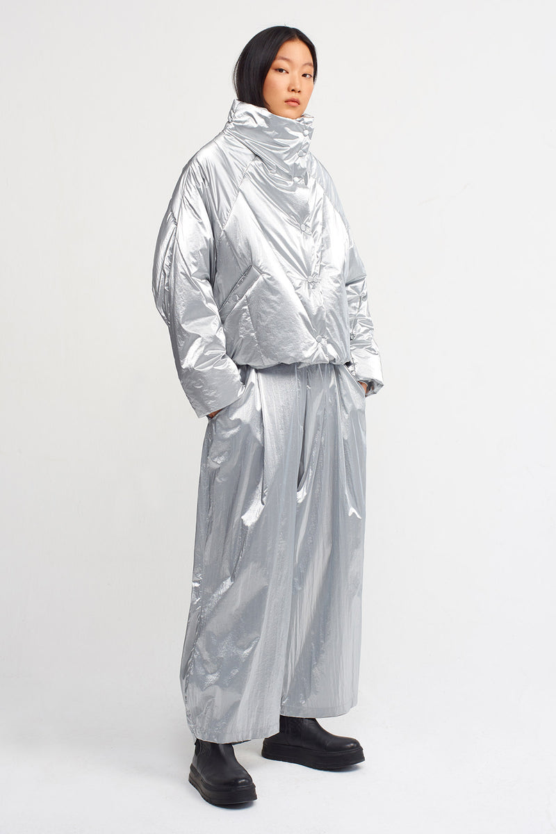 NU Evenly Quilted Short Puffer Jacket Platinum