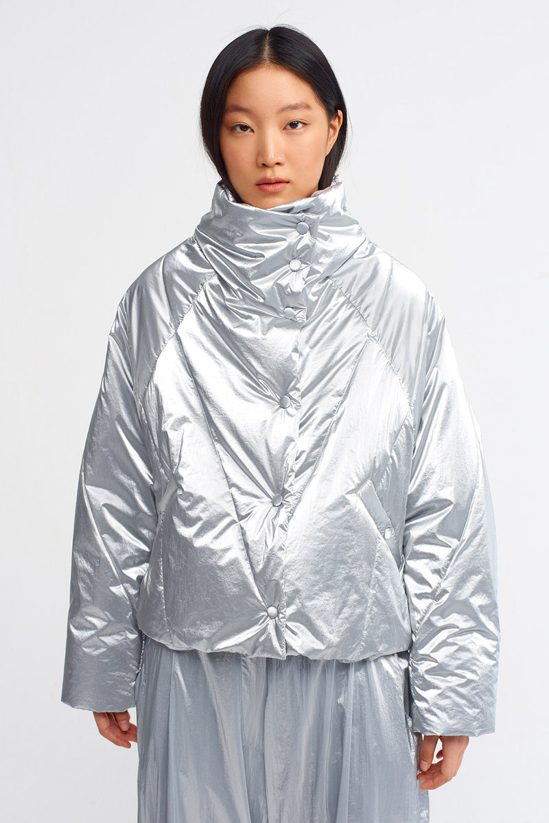 NU Evenly Quilted Short Puffer Jacket Platinum