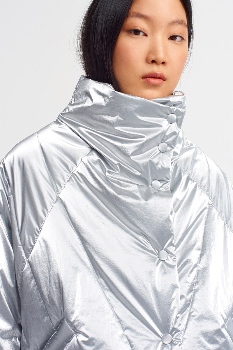NU Evenly Quilted Short Puffer Jacket Platinum
