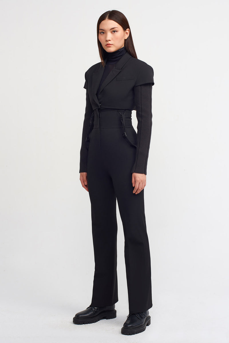 NU Knitted Sleeves Cropped Jacket Black