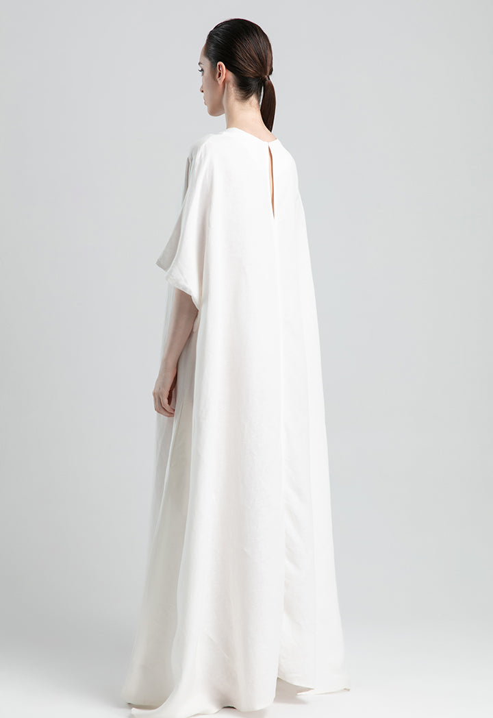 Choice Textured Linen Long Flared Dress Offwhite