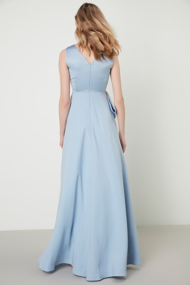 Machka Sleeveless Bow Detail A-Line Long Dress Sky Blue