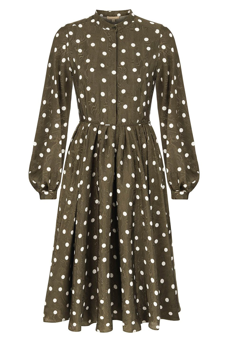 Machka Polka Dot Jacquard Dress Khaki