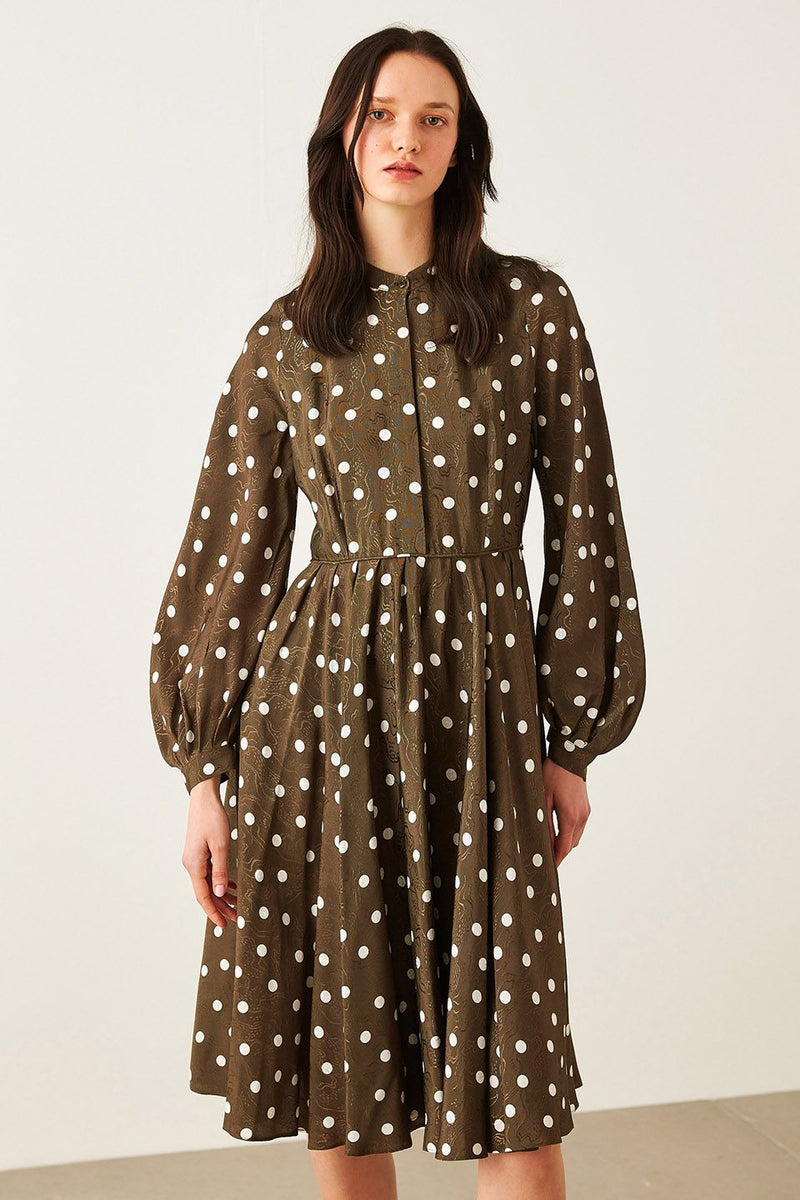 Machka Polka Dot Jacquard Dress Khaki