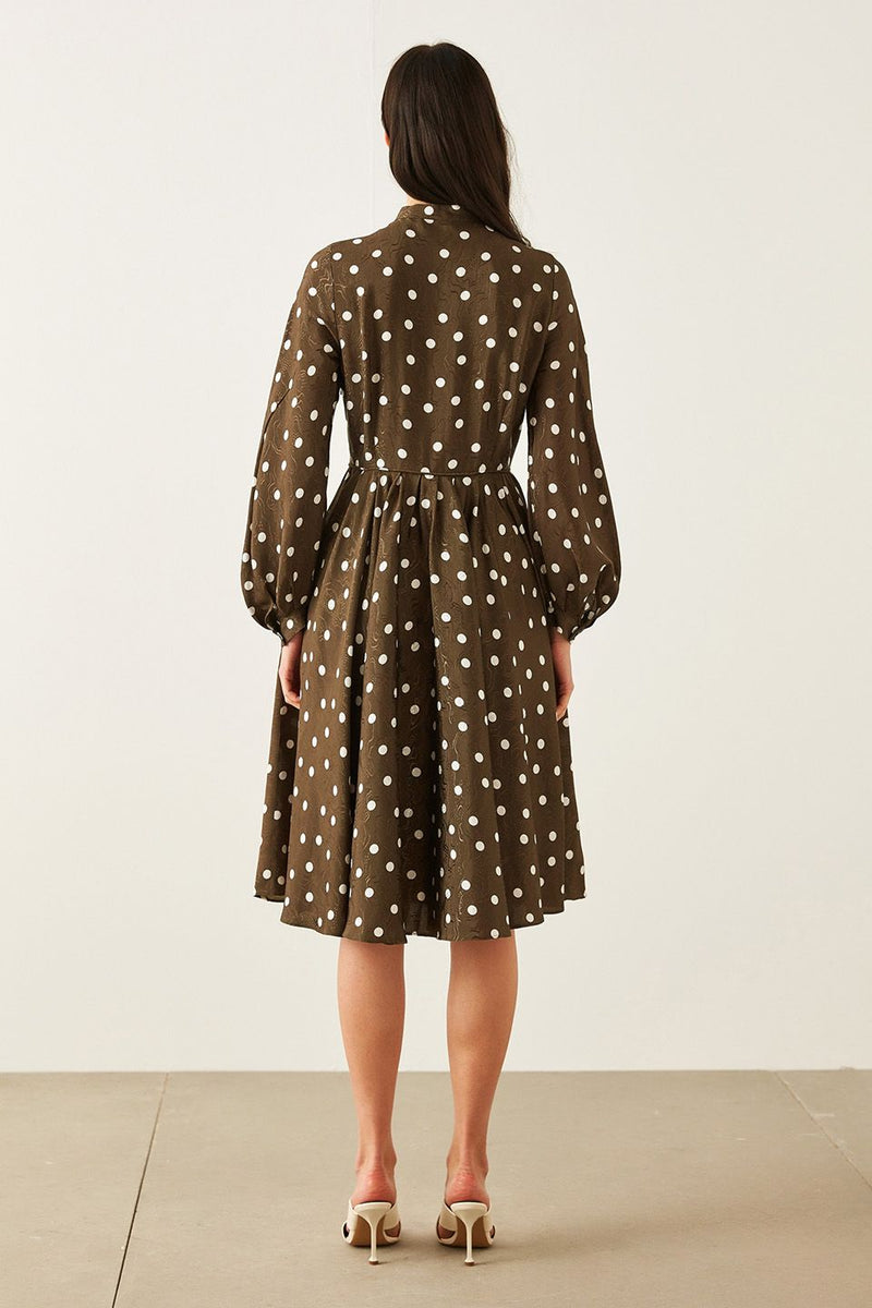 Machka Polka Dot Jacquard Dress Khaki