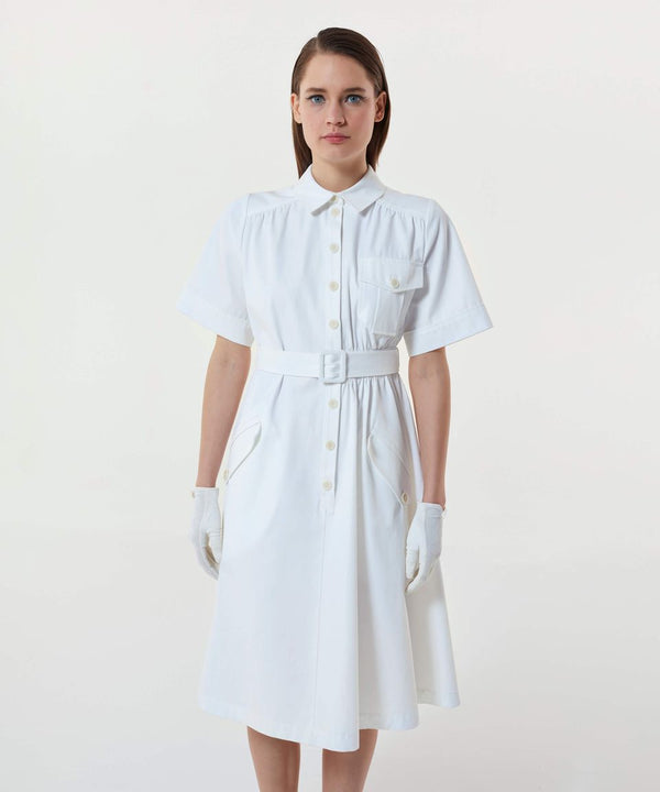 Machka Belted Shirt Dress White