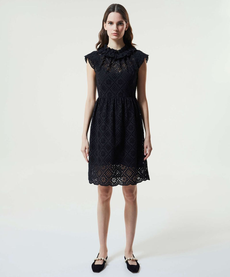 Machka Ruffle Collar Embroidered Dress Black