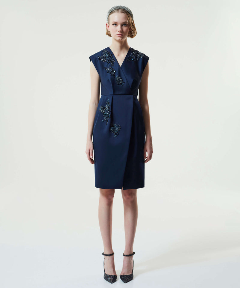 Machka Satin Duchess Embroidered Dress Navy