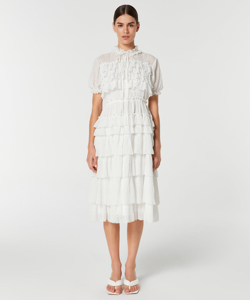 Machka Ruffle-Layered Midi Dress White