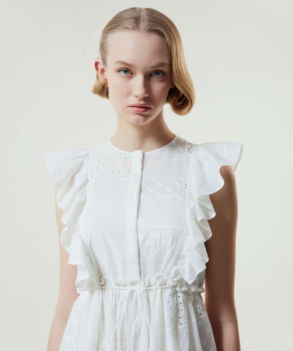 Machka Ruffle Detail Embroidered Dress White