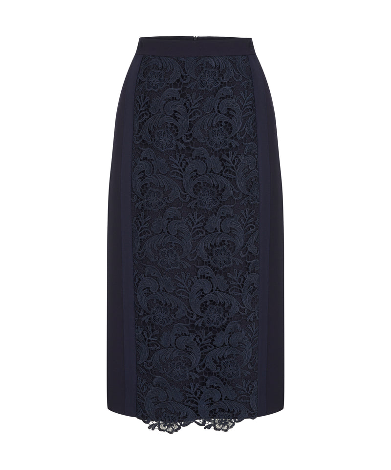 Machka Embroidered Detail Pencil Skirt Navy Blue