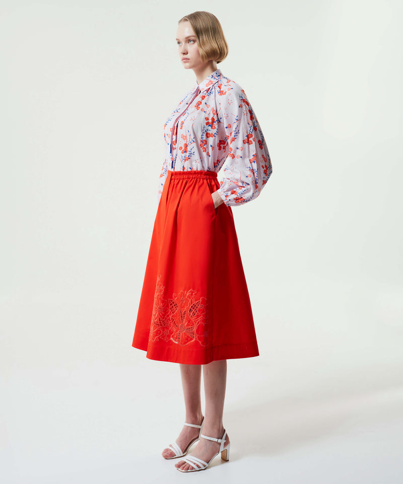 Machka Flower-Embroidered Skirt Vermilion