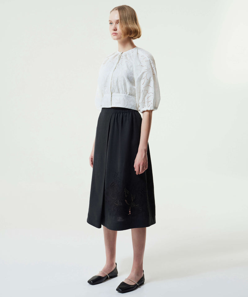 Machka Flower-Embroidered Skirt Black