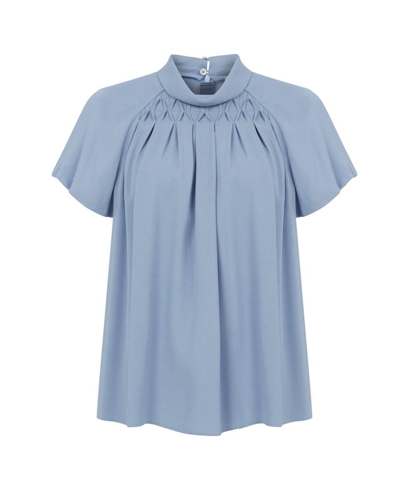 Machka Balloon Sleeve Crepe Blouse Blue