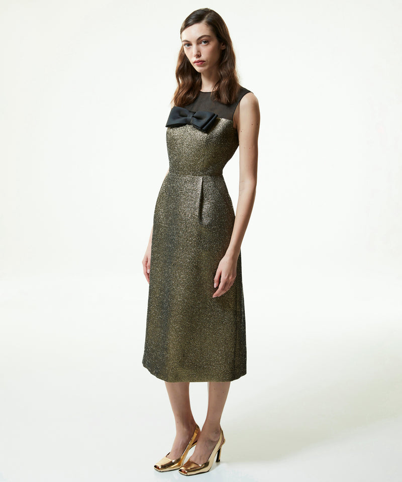 Machka Jacquard Dress With Bow Accessories Gold