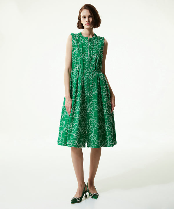 Machka Floral-Embroidered Zip Up Dress Green