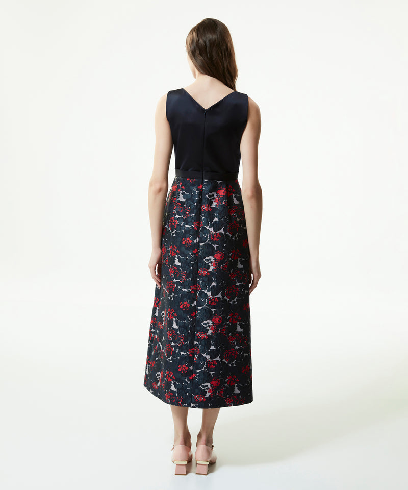 Machka Floral-Embroidered Jacquard Midi Dress Navy Blue