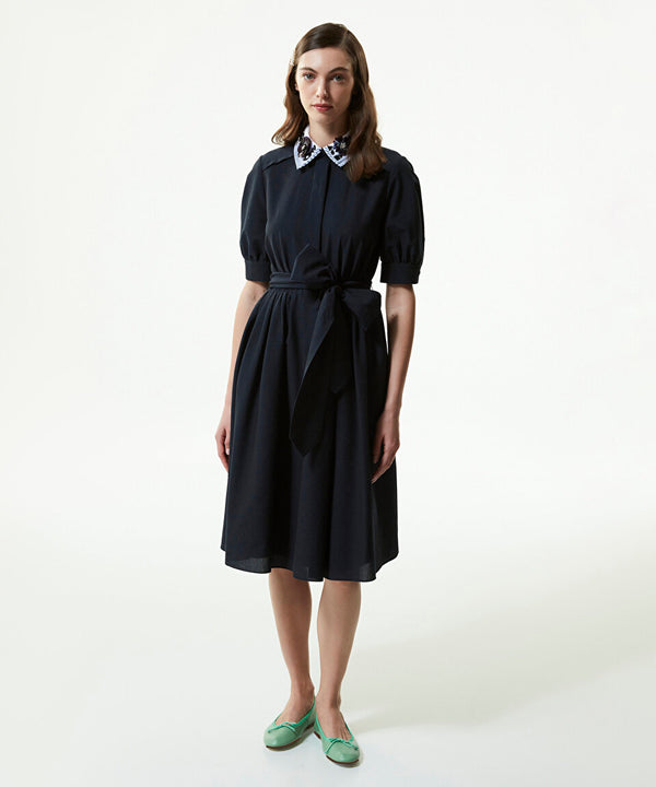 Machka Midi Dress With Contrast Poplin Neckline Navy Blue