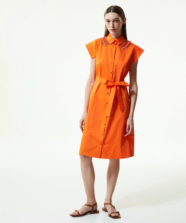 Machka Shirt Dress With Detachable Crochet Collar Orange