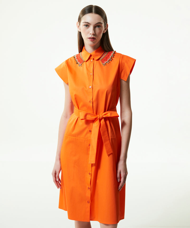 Machka Shirt Dress With Detachable Crochet Collar Orange