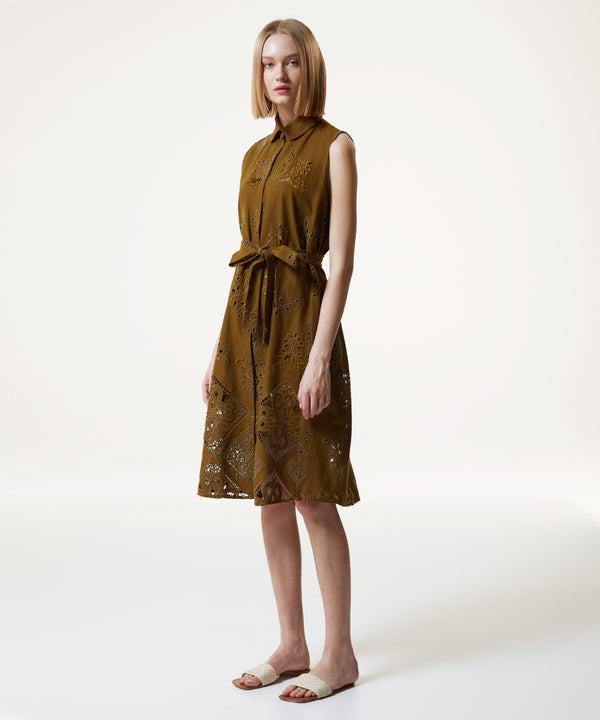 Machka Embroidered Belted Shirt Dress Olive