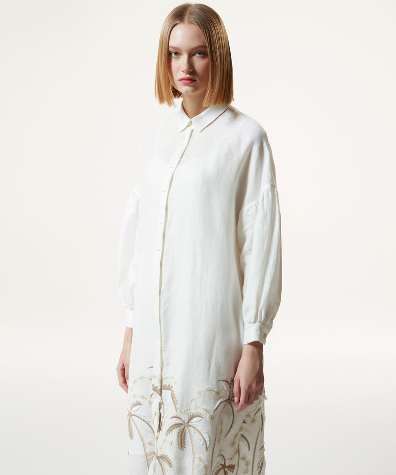 Machka Palm-Embroidered Shirt Dress Off White