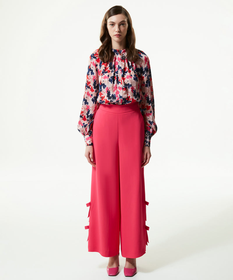 Machka Wide Leg Fit Trousers With Bow Fuchsia