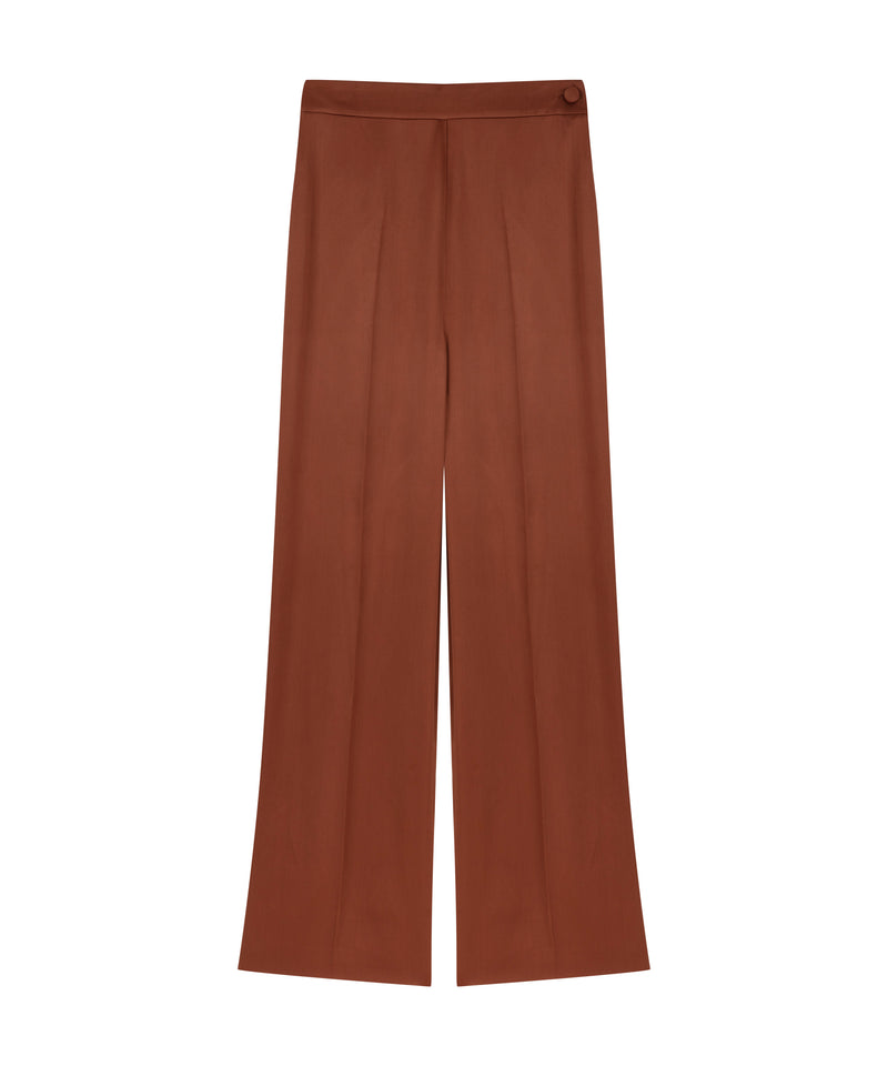 Machka Shiny Textured Wide Leg Fit Trousers Brown