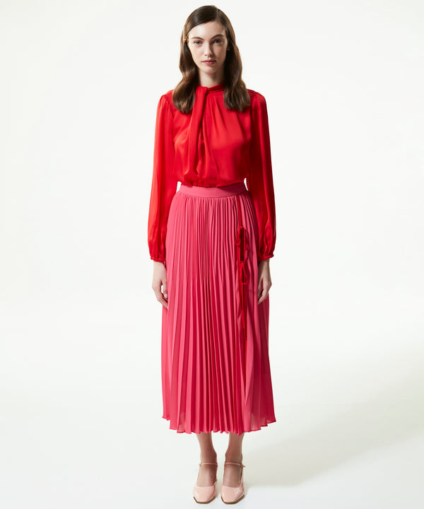 Machka Pleated Midi Skirt With Lacing Detail Fuchsia