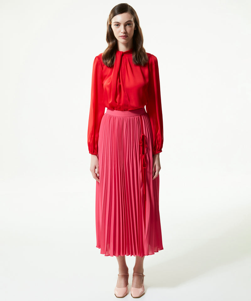 Machka Pleated Midi Skirt With Lacing Detail Fuchsia