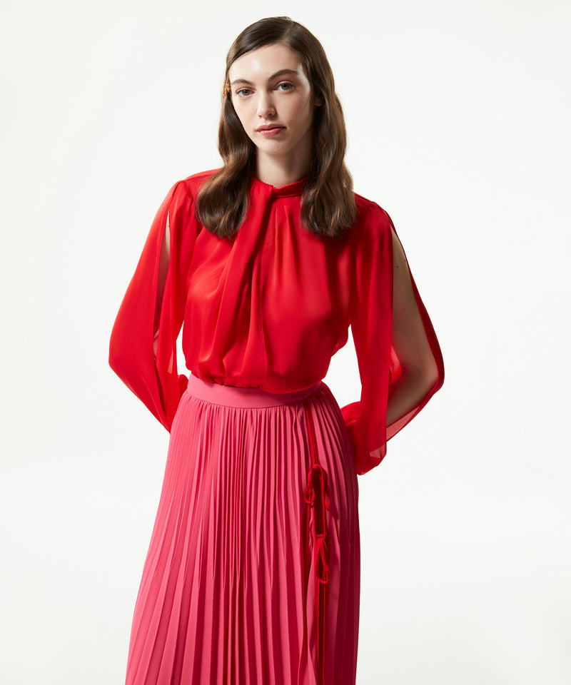 Machka Pleated Midi Skirt With Lacing Detail Fuchsia