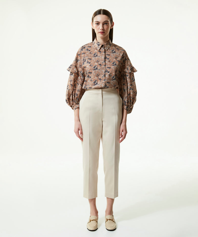 Machka Mixed Pattern Balloon Sleeve Shirt Camel