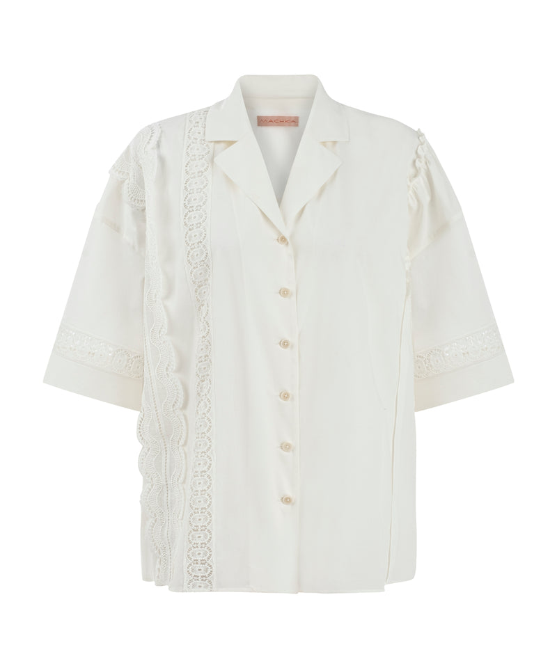 Machka Lace-Trimmed Poplin Shirt White