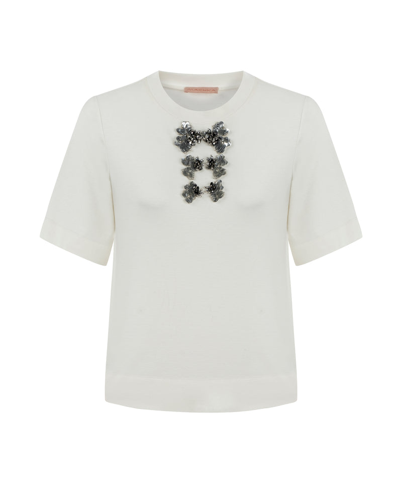 Machka Sequin And Bead Embroidered Top Off White