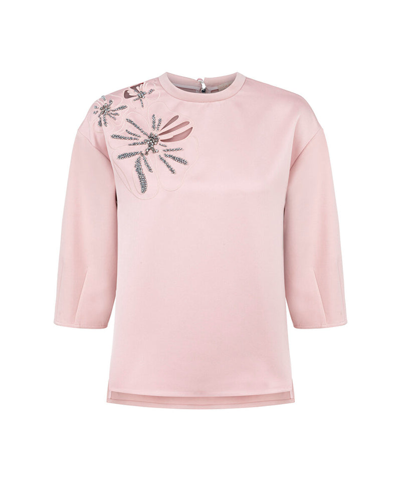 Machka Floral-Embroidery Sweatshirt Powder