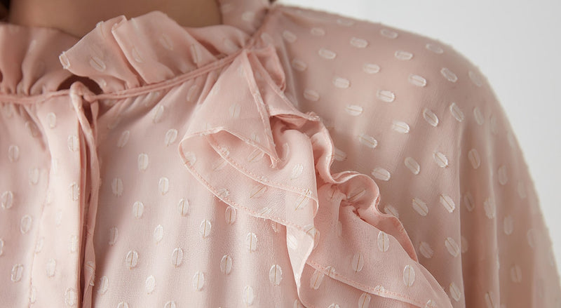 Machka Dot Detail Ruffle Dress Powder