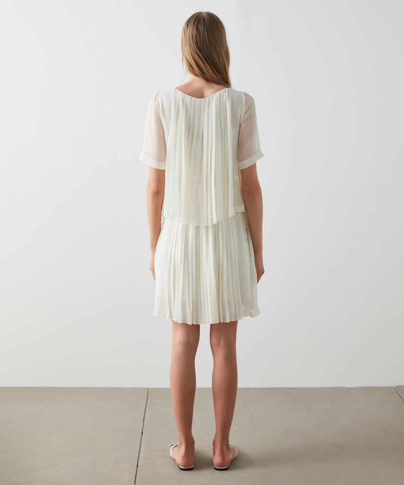 Machka Lace Detail Pleated Mini Dress Off White