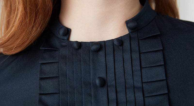 Machka Pleated Bib Detail Dress Navy